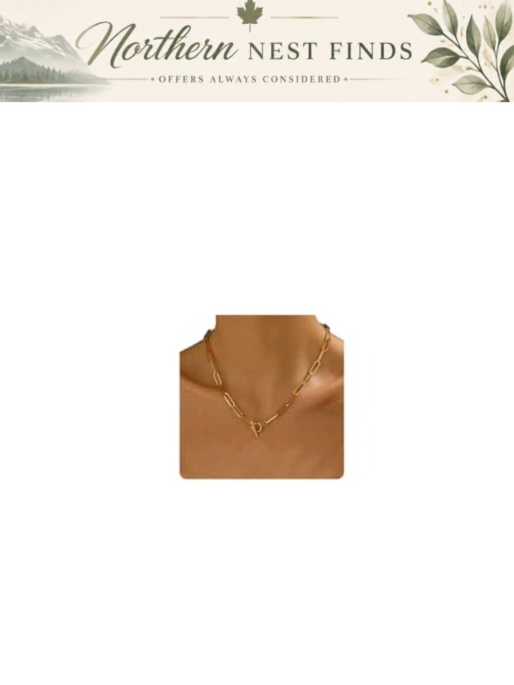 18K Gold Plated Paperclip Chain Necklace T-Bar Clasp Dainty